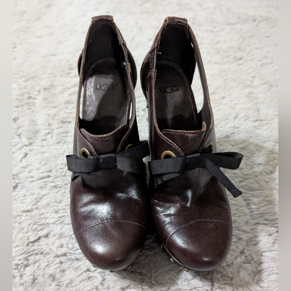 Ugg Celestina Brown Leather Platform Heels Women's Size 7.5 - Picture 5 of 11